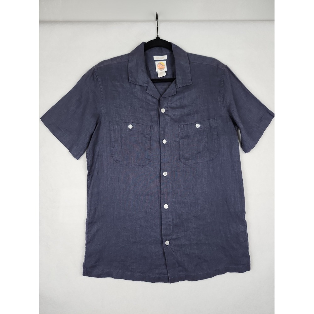 C&C California 100% Linen Shirt Mens S Navy Blue Button Up Short Sleeve Beach